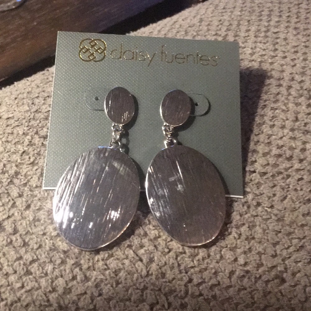 Women's oval silver tone earrings